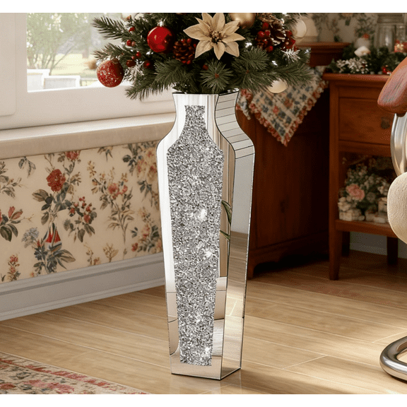 SHYFOY Tall Crushed Diamond Floor Vase Crystal Mirrored Flowers Vase Glass Vases for Home Decor