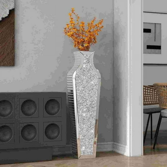 SHYFOY Tall Crushed Diamond Floor Vase Crystal Mirrored Flowers Vase Glass Vases for Home Decor