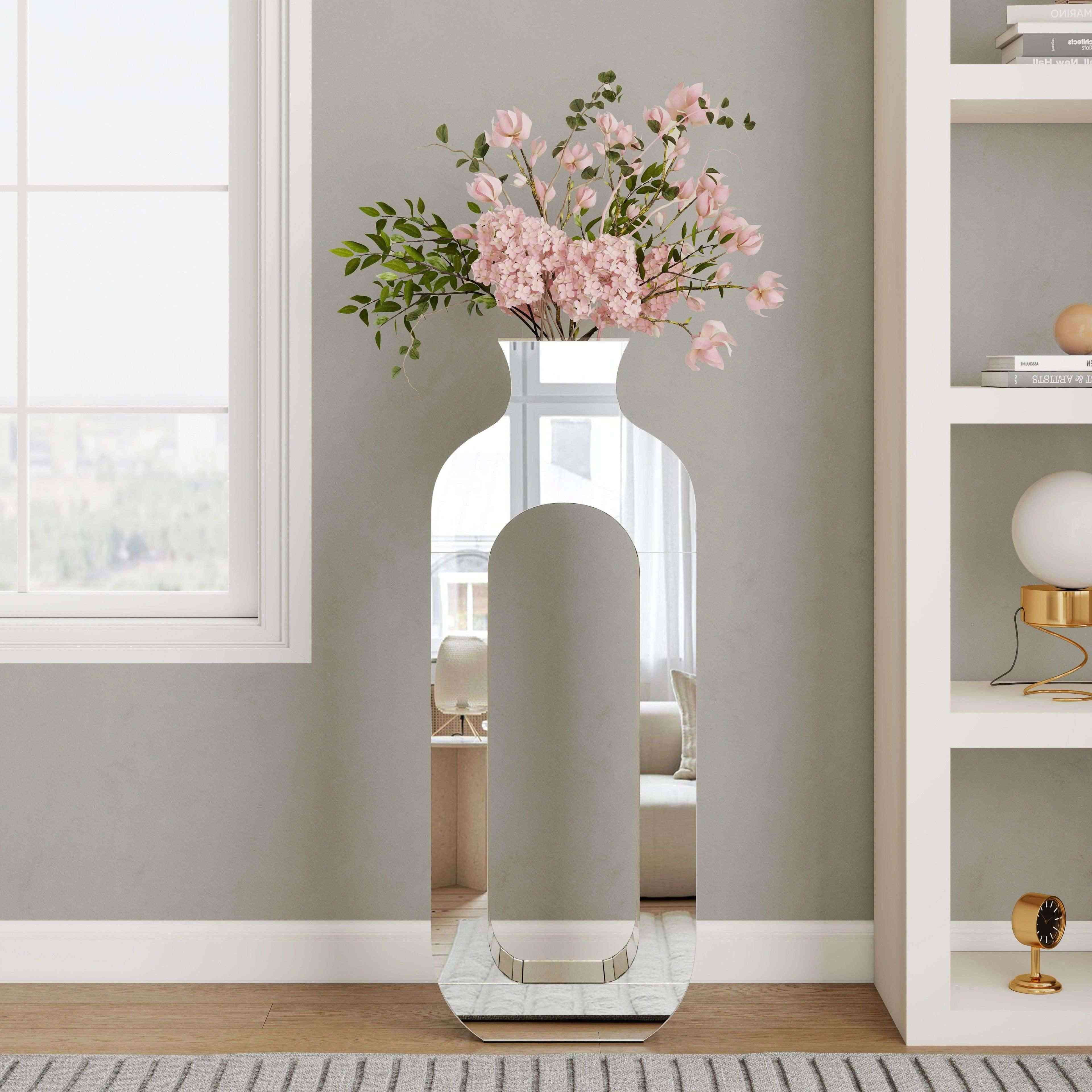 SHYFOY Tall Floor Vase Glass Mirrored Floor Vase Silver Decorative ...