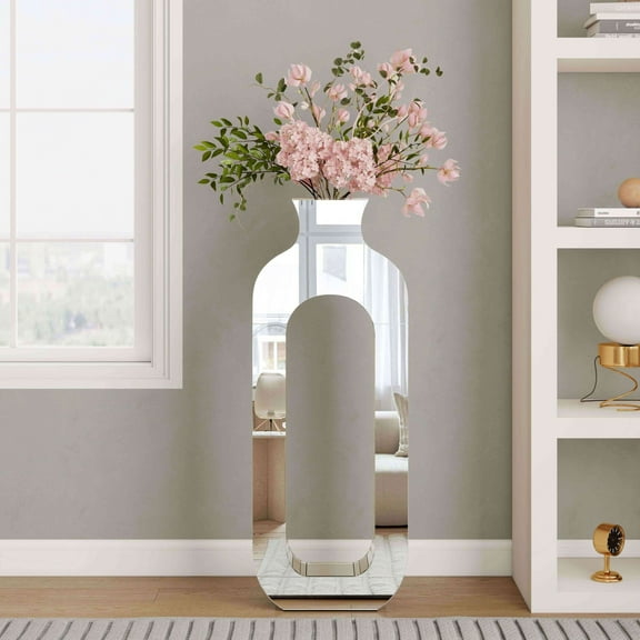 SHYFOY Tall Floor Vase Glass Mirrored Floor Vase Silver Decorative Mirror Vase