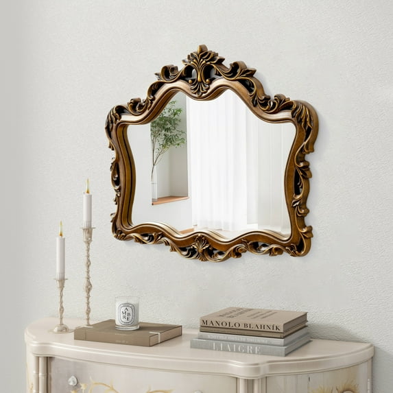 SHYFOY Vintage Wall Mirror, Antique Gold Frame with Ornate Detailing– Ideal for Living Rooms, Entryways Decor 30.7''x 37.4"