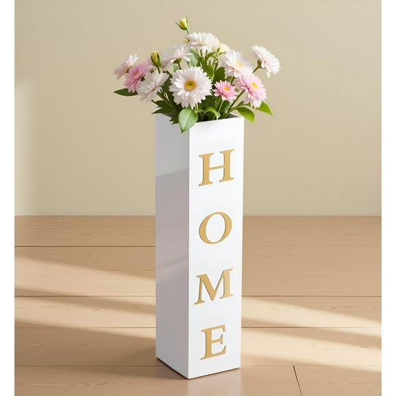SHYFOY White Wood Vase HOME Letter Floor Vase Accent Home Decor