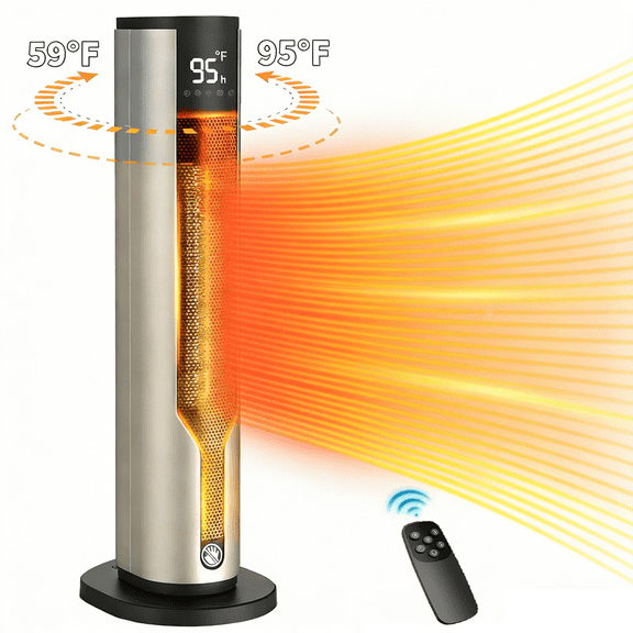 SHYUJAJIE 24" Space Heater for Home, 1500W Tower Electric Heater with Remote, Fast Quiet Heating, Safety Tip-Over Protection, 12H Timer, Oscillating Ceramic Heaters for Large Room, Office, Bedroom