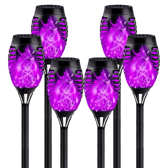 SHYUJAJIE 6 Pack Outdoor Solar Torch Lights, IP65 Waterproof, Suitable for Christmas, Garden, Landscape, Path, Yard, Patio (Purple)