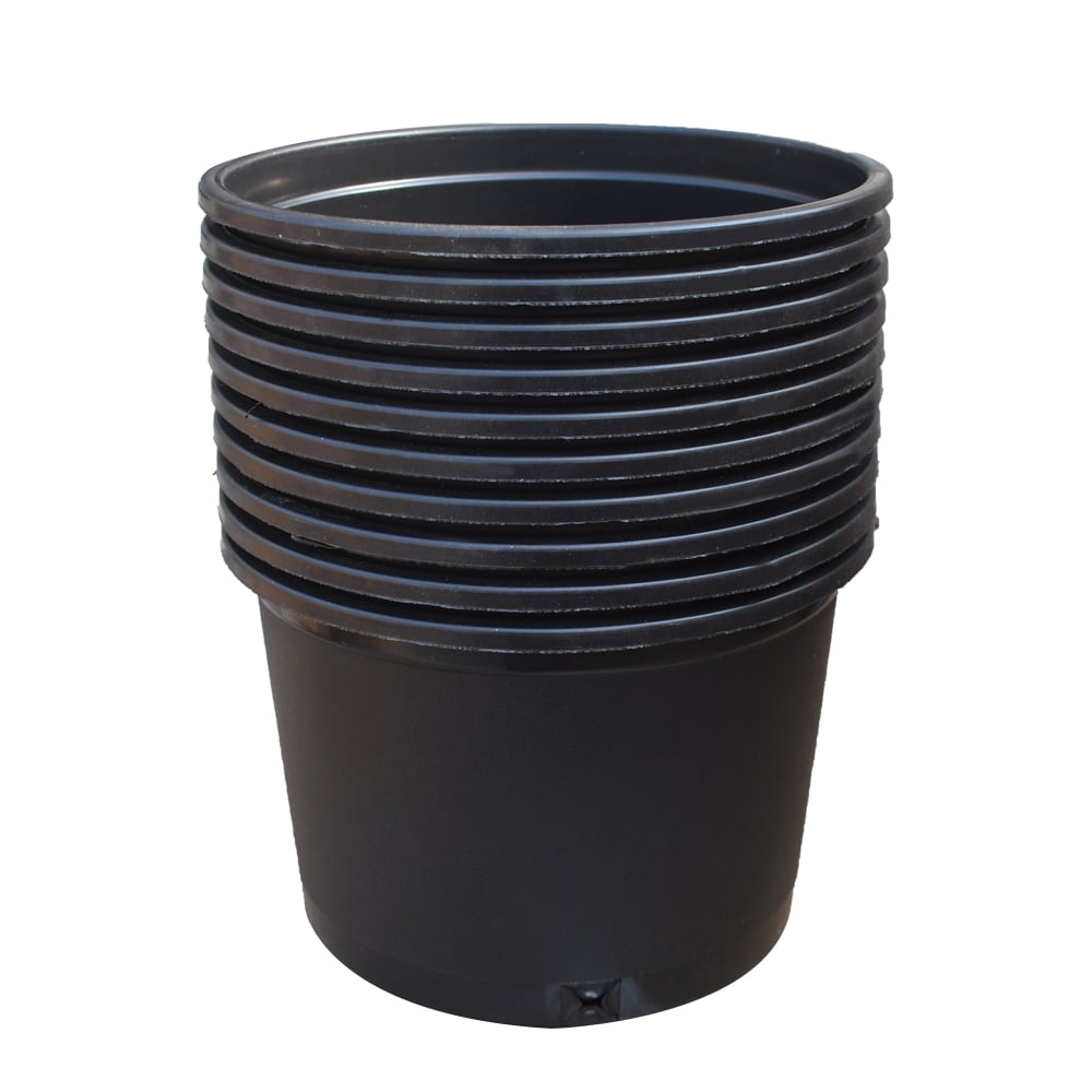 SHZAITOR 12.8" x 10.6" x 8.9" Round Black Plastic Plant Pot with ...