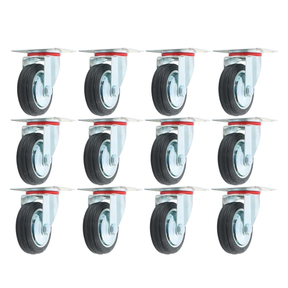 SHZAITOR 12 Pack 3 Inch Swivel Rubber Casters, Heavy Duty Top Plate Bearing Wheels, Industrial & Home Utility Replacement Caster Set