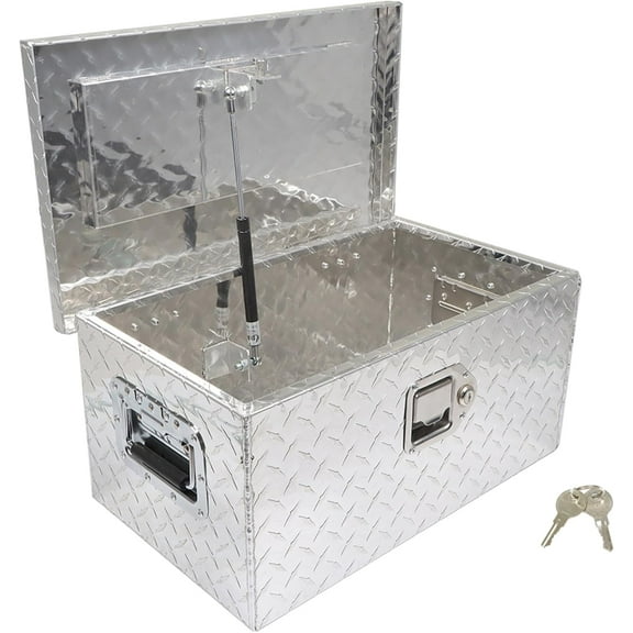 SHZAITOR 20 Inch Aluminum Tool Box Storage Truck Underbody Flatbox Replacement for Pick Up Truck Bed ATV RV Trailer W/Lock and 2 Keys Sliver