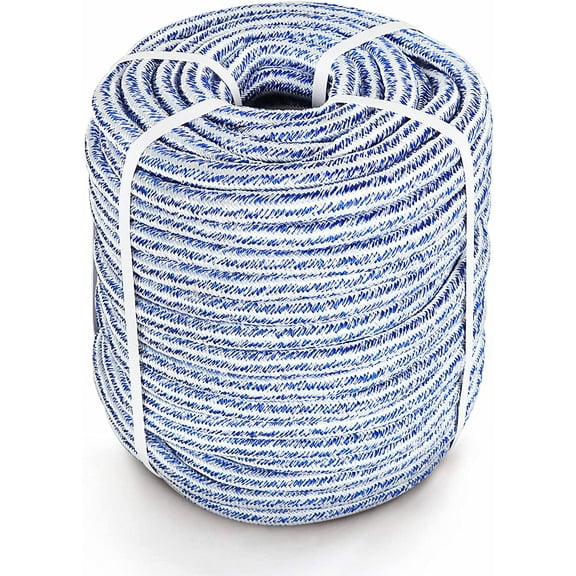 SHZAITOR 3/4 in 100 FT 24 Strand Braided Rope Bull Rope for Tree Work Multipurpose Polyester Rope Suitable for Arborist Swing Tree Felling Blue White