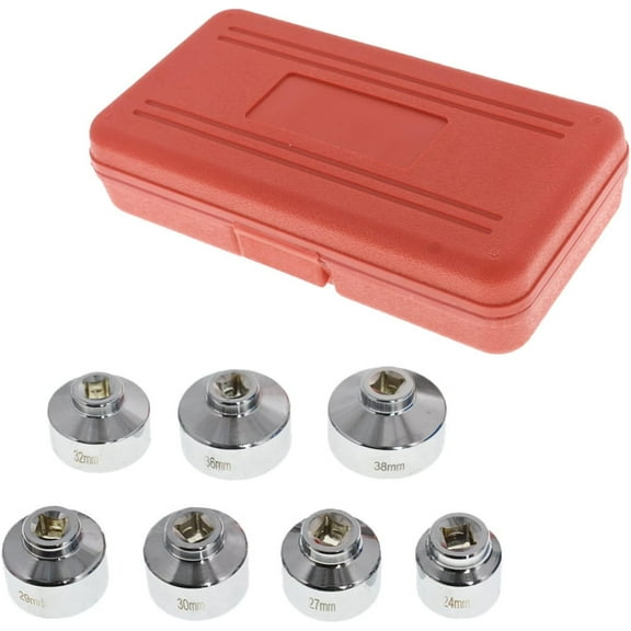 SHZAITOR 7 Pcs 3/8 Oil Filter Cap Wrench Socket Set Tool Kit 24mm to 38mm Replacement for Mercedes Benz VW and BMW Paper Cartridge Housing