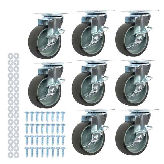 SHZAITOR 8Pcs 3 Inch Locking Swivel Stem Casters Set with Side Brake Grey Caster Wheels for Furniture Cart and Workbench