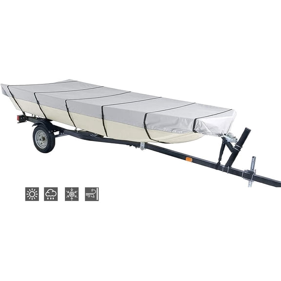 SHZAITOR Boat Cover Heavy Duty Trailerable Marine Grade Polyester Replacement for Jon Boat Cover 16FT Length Beam Width to 75 Inch