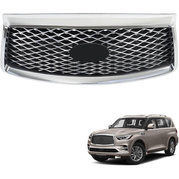 SHZAITOR Chrome Molding Honeycomb Mesh Style Front Bumper Grille Upper Replacement for QX80 2018-2021 623106GW0A