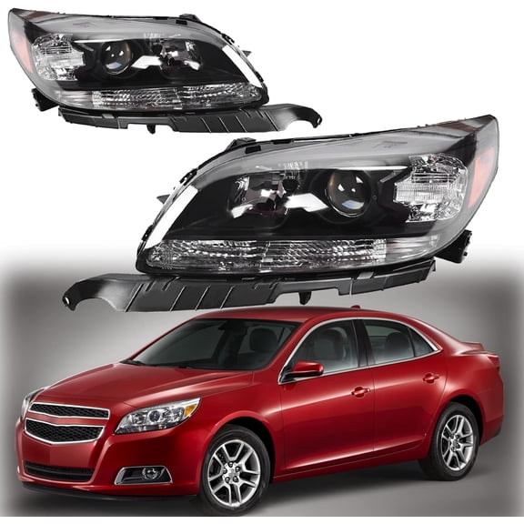 SHZAITOR Clear LensLeft & Right Halogen Projector Headlight Headlamp Assembly Driver and Passenger Side Replacement for 2013-2015 Malibu with Amber Reflector 23294939 23294938