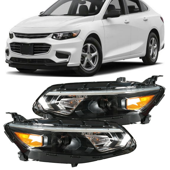 SHZAITOR Driver and Passenger Side Black Housing Projector Headlight Headlamp Assembly Replacement for 2016 2017 2018 Malibu