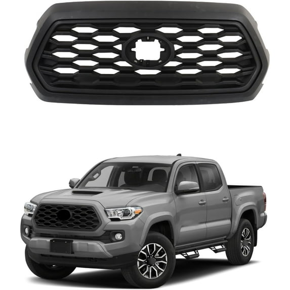 SHZAITOR Front Bumper Hood Grille and Frame Matte Black Honeycomb Style Replacement for Toyota Tacoma 2016-2023
