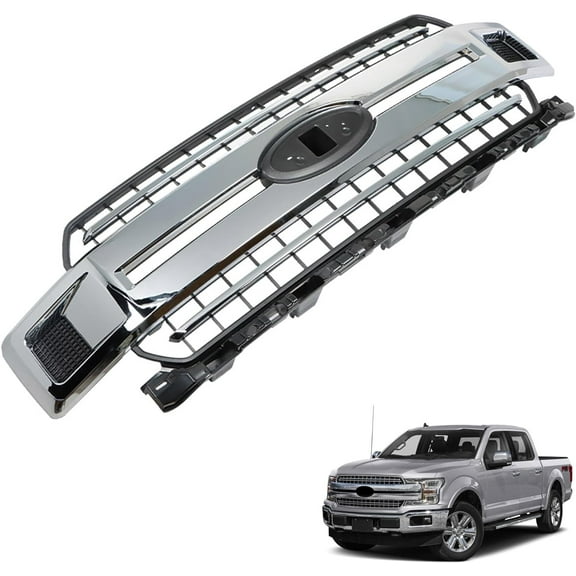 SHZAITOR Front Bumper Radiator Grille Assembly Chrome with Base Rail Replacement for 2018-2020 F-150 Pickup 4-Door JL3Z8200EA