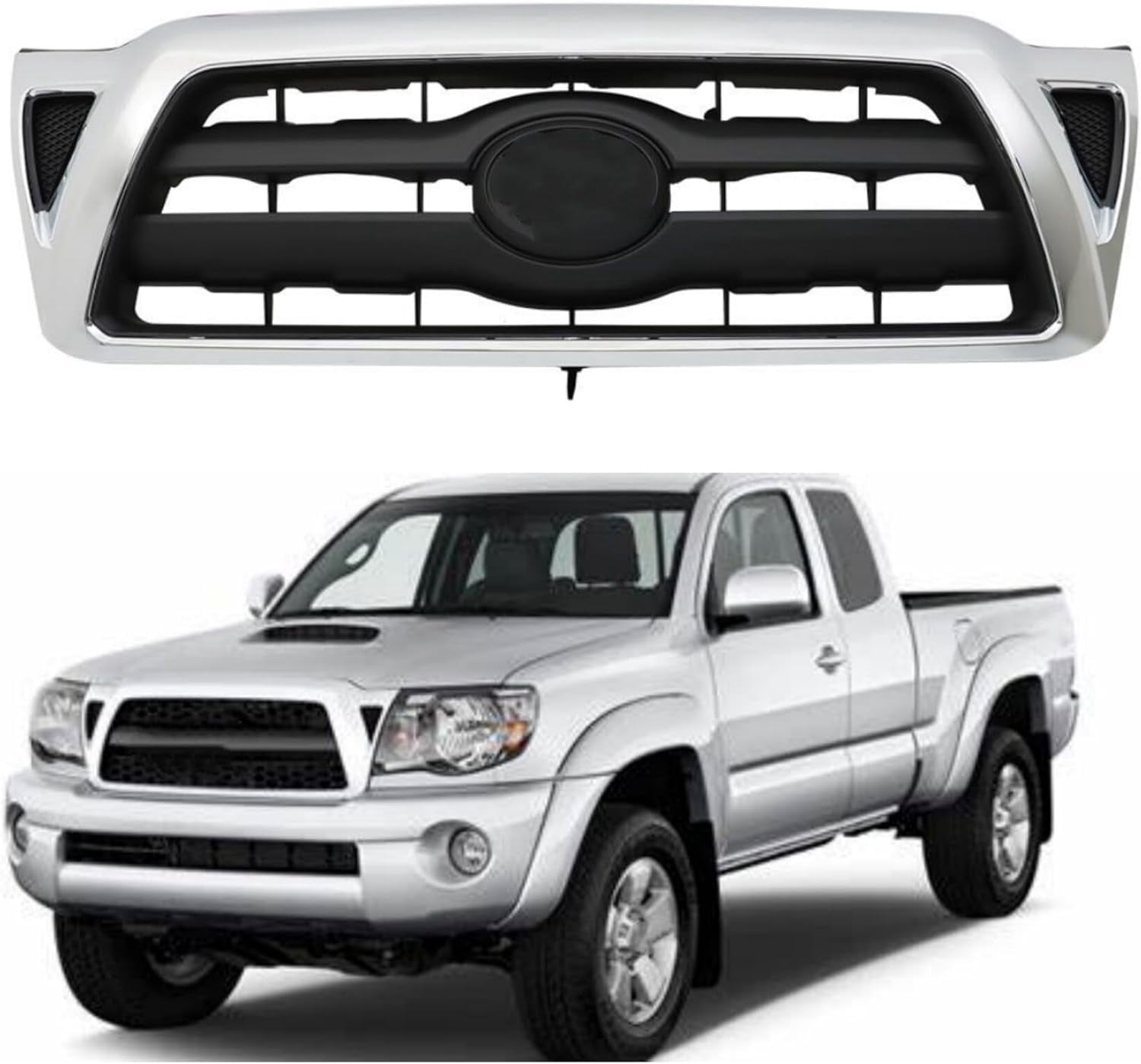 To1200268 SHZAITOR Front Grille Chrome with Black Insert Replacement for Tacoma ...