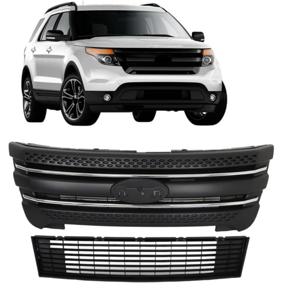 SHZAITOR Front Upper Lower Grille&Grille Shell Set 3pcs Replacement for Explorer 2011-2015