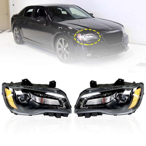 SHZAITOR Headlights Front Head Lamps for 2011-2014 Chrysler 300 Halogen Factory Style Black Projector Headlights Pair Left+Right Side