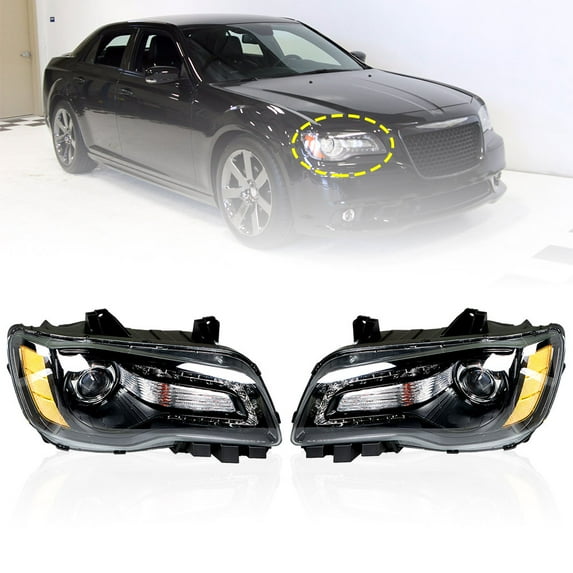 SHZAITOR Headlights Front Head Lamps for 2011-2014 Chrysler 300 Halogen Factory Style Black Projector Headlights Pair Left+Right Side