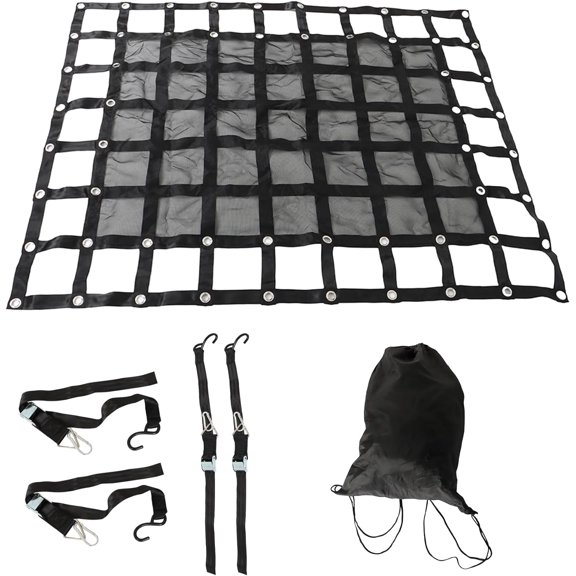 SHZAITOR Heavy Duty Cargo Net, Adjustable Trailer Cargo Net, Cargo Net with S-Hook Fittings, Truck Bed Net, Black (6.75FT x 8FT)