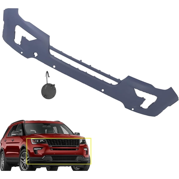 SHZAITOR Primed Front Bumper Cover W/ 4 Sensors Holes Replacement for 2018 2019 Explorer