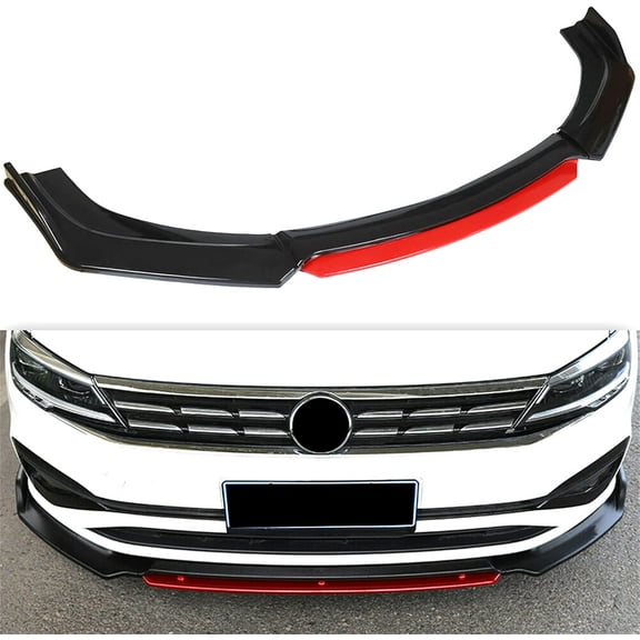 SHZAITOR Universal Car Front Bumper Lip Body Kit Spoiler Red 2 Layer Lip Matte Glossy Black