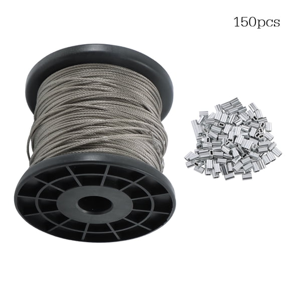 SHZAITOR Wire Rope 328FT 1/16 Inch Stainless Steel with 150 Sleeves 7 x 7 Strand Construction Fit for Building Fences and Making Clotheslines