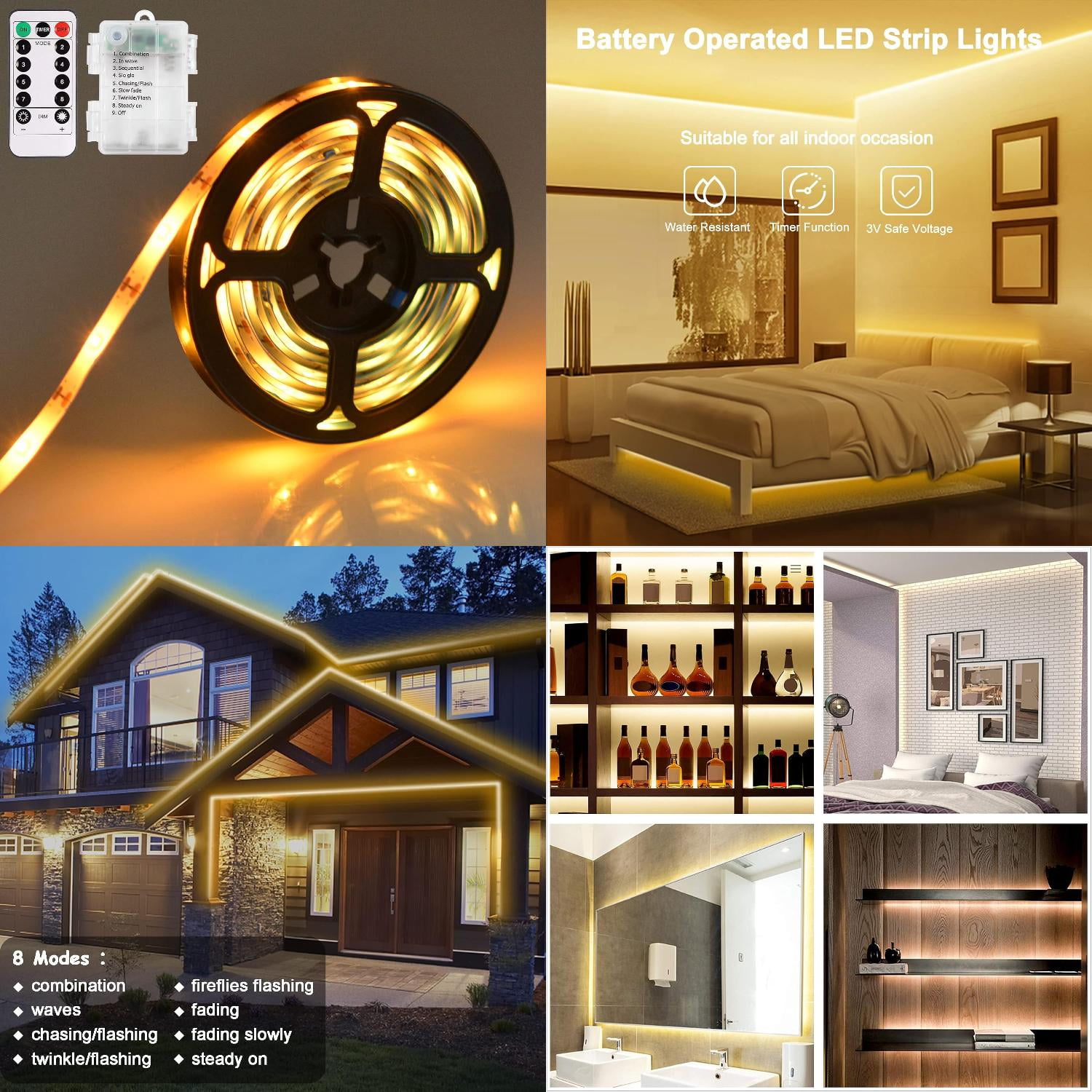 SHZHHFKJCX Battery Operated Waterproof Dimmable Flexible LED Strip