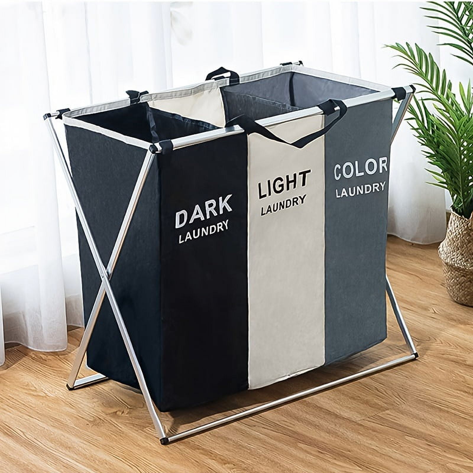 SHZHHFKJCX Foldable Laundry Cloth Hamper Sorter with Aluminum Frame 3