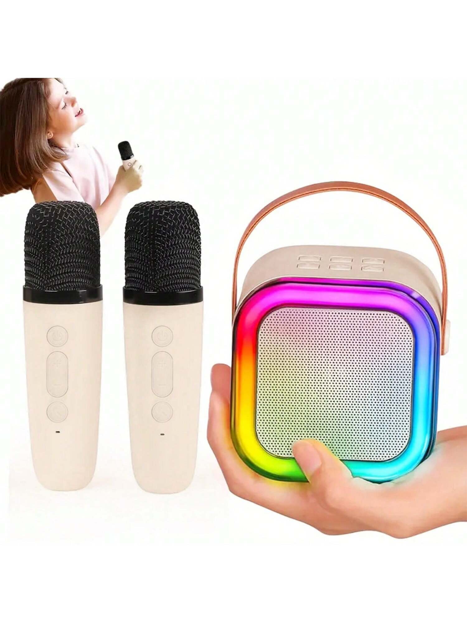 SHZHLAIFUZB Portable Karaoke Machine with 2 Wireless Microphones Disco