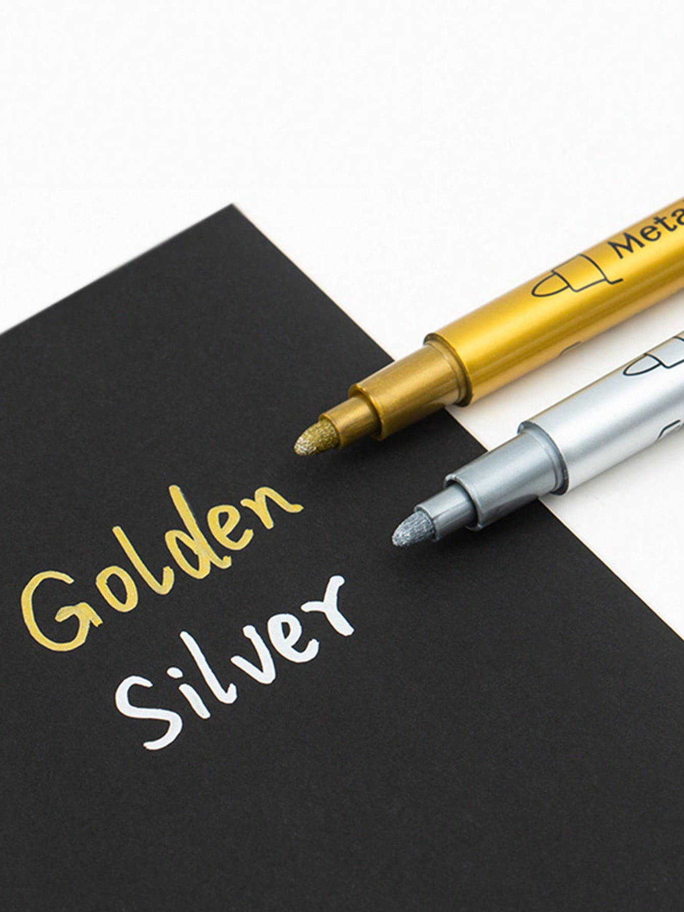 SHZHSDWEIJ DIY Black Card Drawing Essentials 2 Premium Gold & Silver Metal Paint Pens for