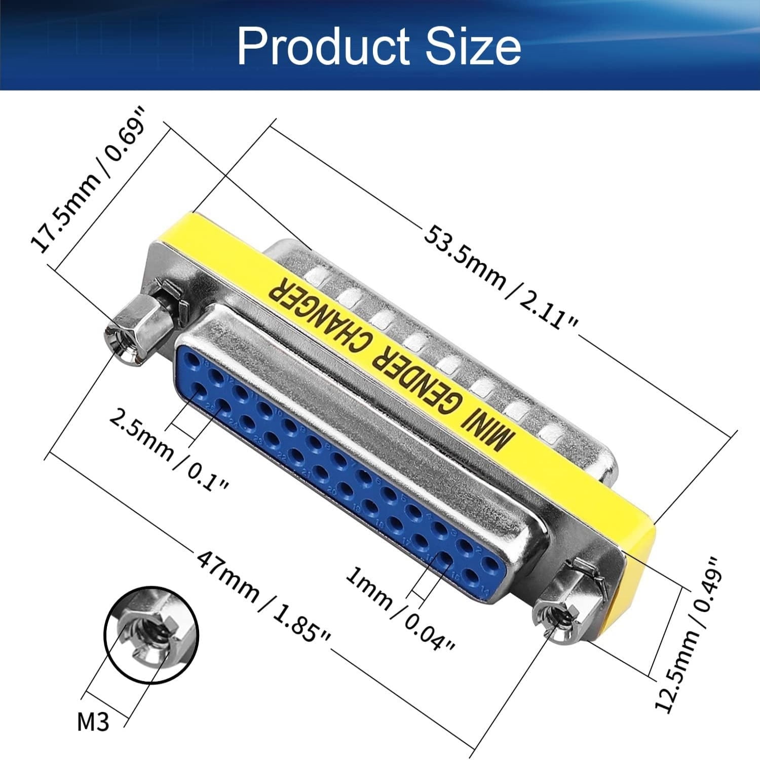 DB25 Male To Male Gender Changer Adapter - Connect Two Female Cables, Shielded For EMI/RFI Protection