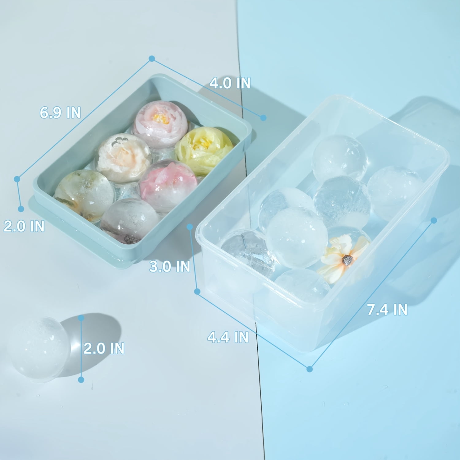 SHZHYIQIMR Blue Large Ice Cube Tray for Whiskey 1.9IN Ice Mold 2 Pack