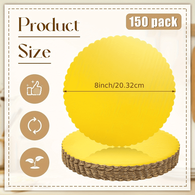 SHZHYUESONGKJ Strong Base 8 Inch Gold Round Cardboard Tray 150 Pcs