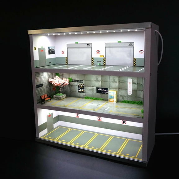 SHZICMY 1:64 Parking Lot Display LED Lighting Car Garage Diorama Connector Scene Model!