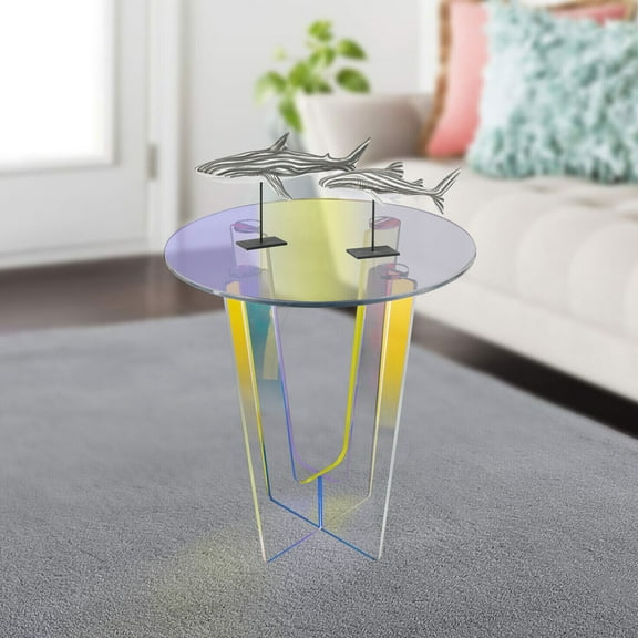 SHZICMY 17.7" Dia Acrylic End Side Table/Living Room Table Fit Indoor Outdoor Iridescent