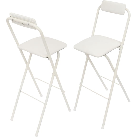 2 Pcs Folding Bar Stool with Backrest, 29.53 Tall Folding Chair, Comfortable Sponge Padded Counter Height Foldable Stool Portable Folding Stool, for Outdoor Camping Kitchen Shop Cafe, White