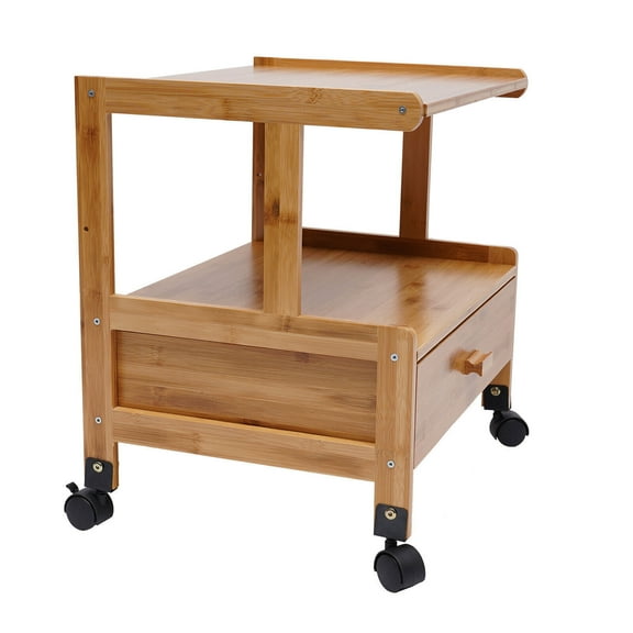 SHZICMY 2 Tiers Printer Stand Holder Wood Storage Shelf Cart with Drawer & Wheels