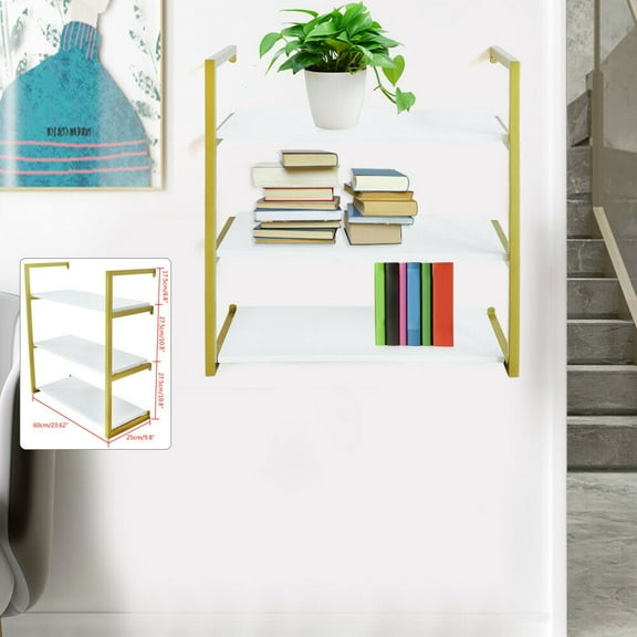 SHZICMY 3 Tier Gold Floating Shelves Rack Wall Mounted Storage Photos Display Space Saver