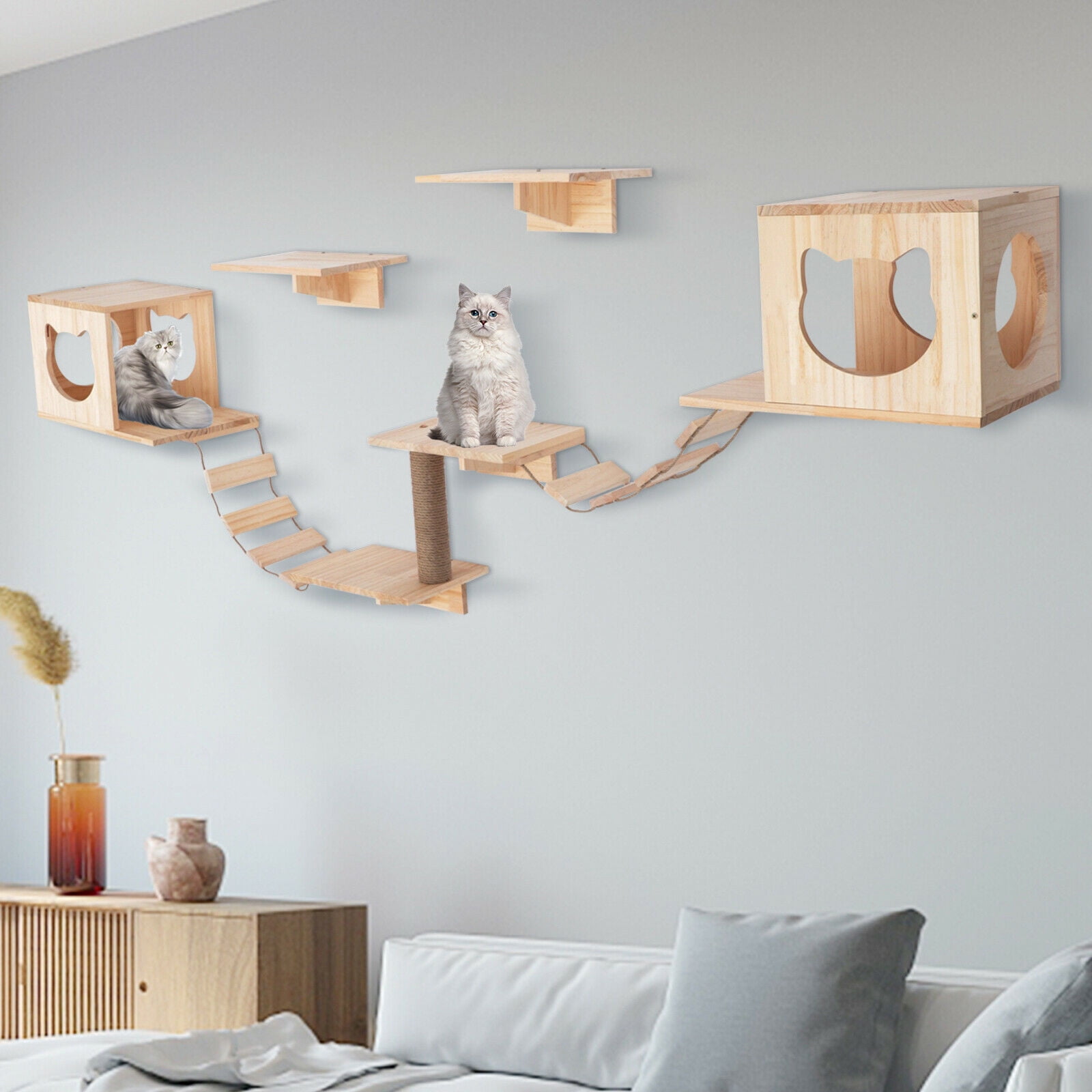 SHZICMY 9PCS Wall Mounted Wood Cat Climber Set Cat Shelves and Perches ... - Extra Large Climbing Cat Shelves