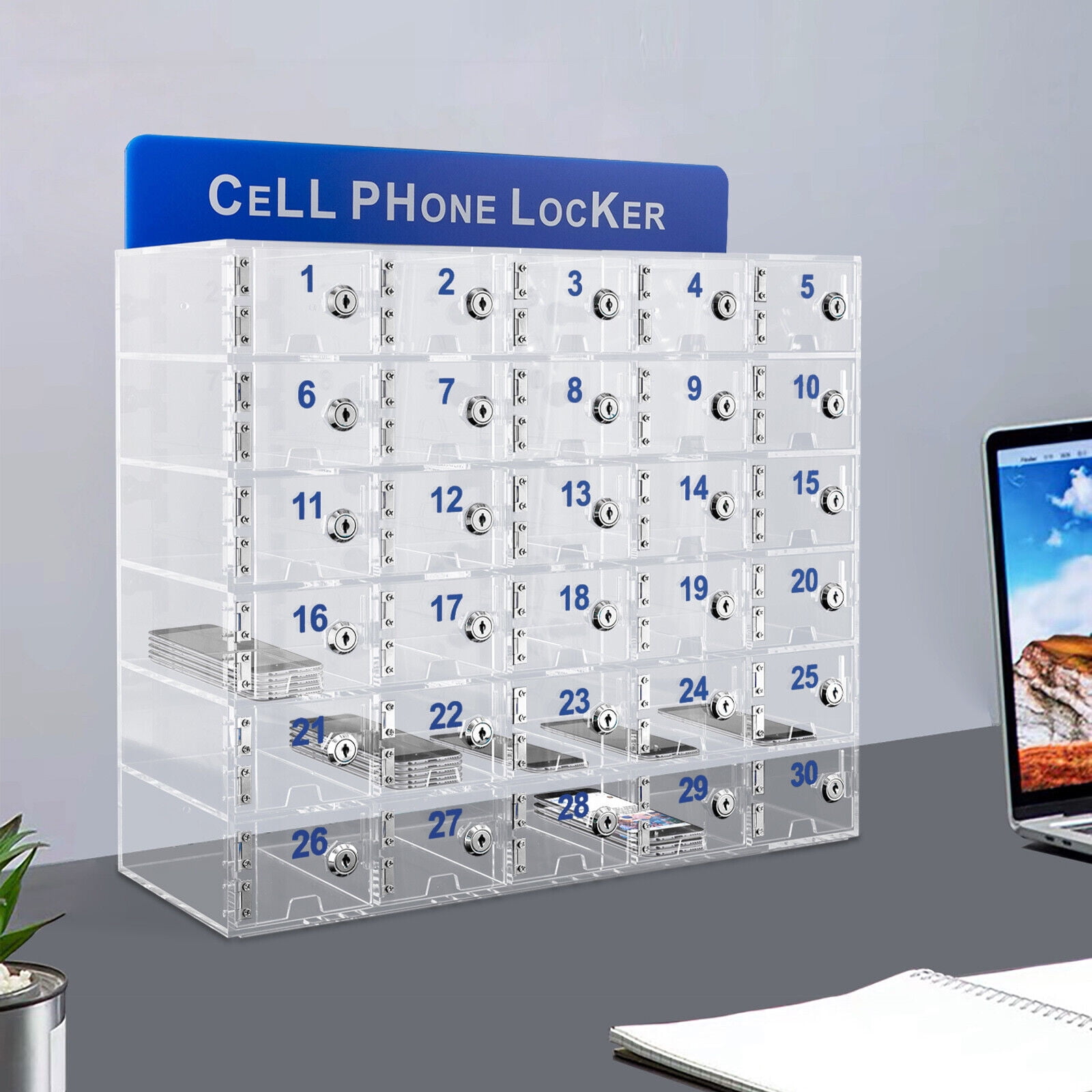 SHZICMY Acrylic Cell Phone Lock Box Rectangular 30slot Cell Phones