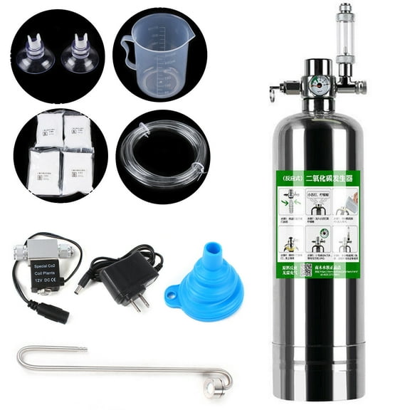 SHZICMY Aquarium Plants Cylinder CO2 Generator System Kit Carbon Dioxide Reactor DIY CO2 2L Aquarium CO2 Generator System Stainless Carbon Dioxide Bubble Reactor Kit DIY CO2 Cylinder Generator Set