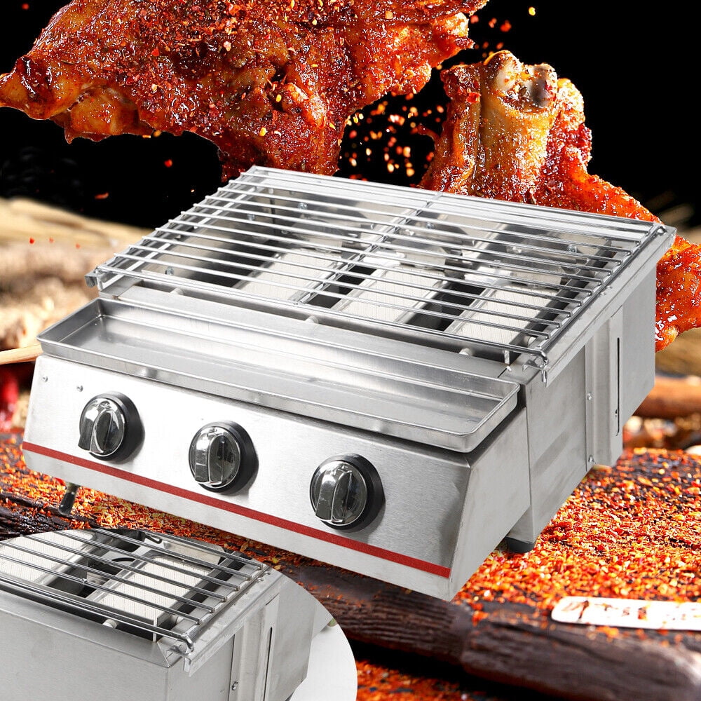 SHZICMY Commercial 3 Burner Gas LPG Grill Camping BBQ Infrared Cooker Outdoor Smokeless