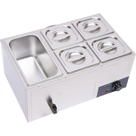 SHZICMY Food Warmer, Stainless Steel Bain Marie Buffet Countertop 20.2 QT, 600W Steam Table with 86-185℉ Temperature Range for Catering and Restaurants