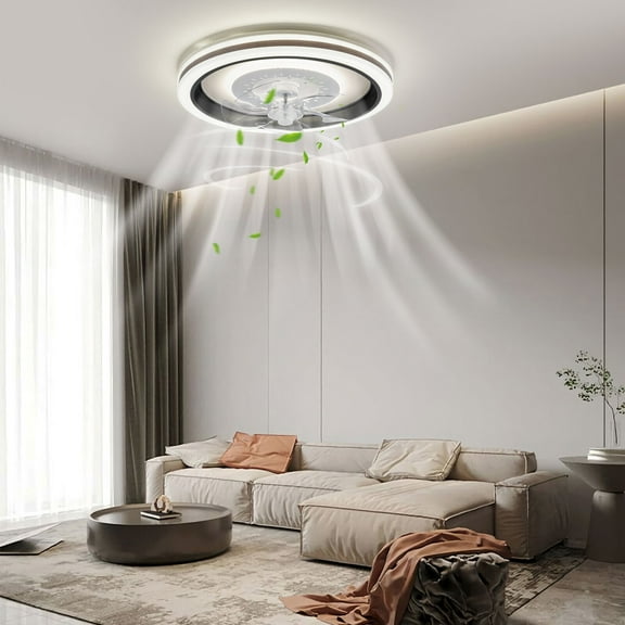 SHZICMY LED Ceiling Fan with Light Round Flush Mount Dimmable Chandelier Fan with Remote