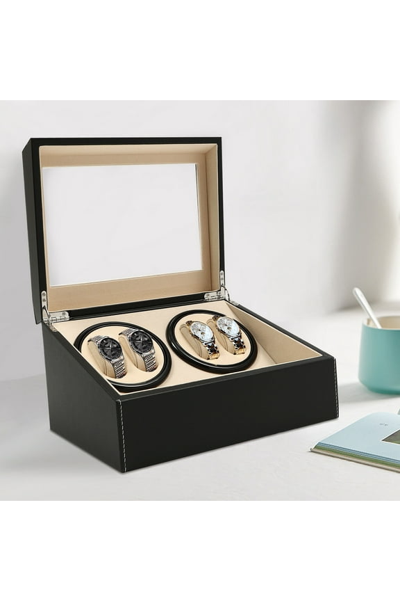 Luxurious 4+6 Automatic Rotation Leather Watch Winder Storage Display Box Black