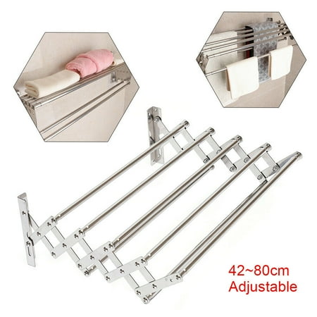 SHZICMY Retractable Towel Rack Stainless Steel Wall Mounted Shelf for Bathroom Silver