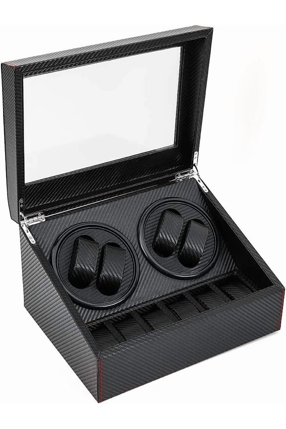 Rotation Watch Box,4+6 Auto Rotation Leather Watch Winder Storage Display Case ,Black