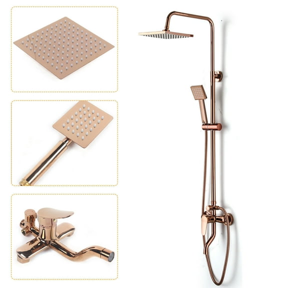 SHZICMY Square Head Shower Faucet Set Wall Mount Gold Rainfall Hand Shower Tub Mixer Tap